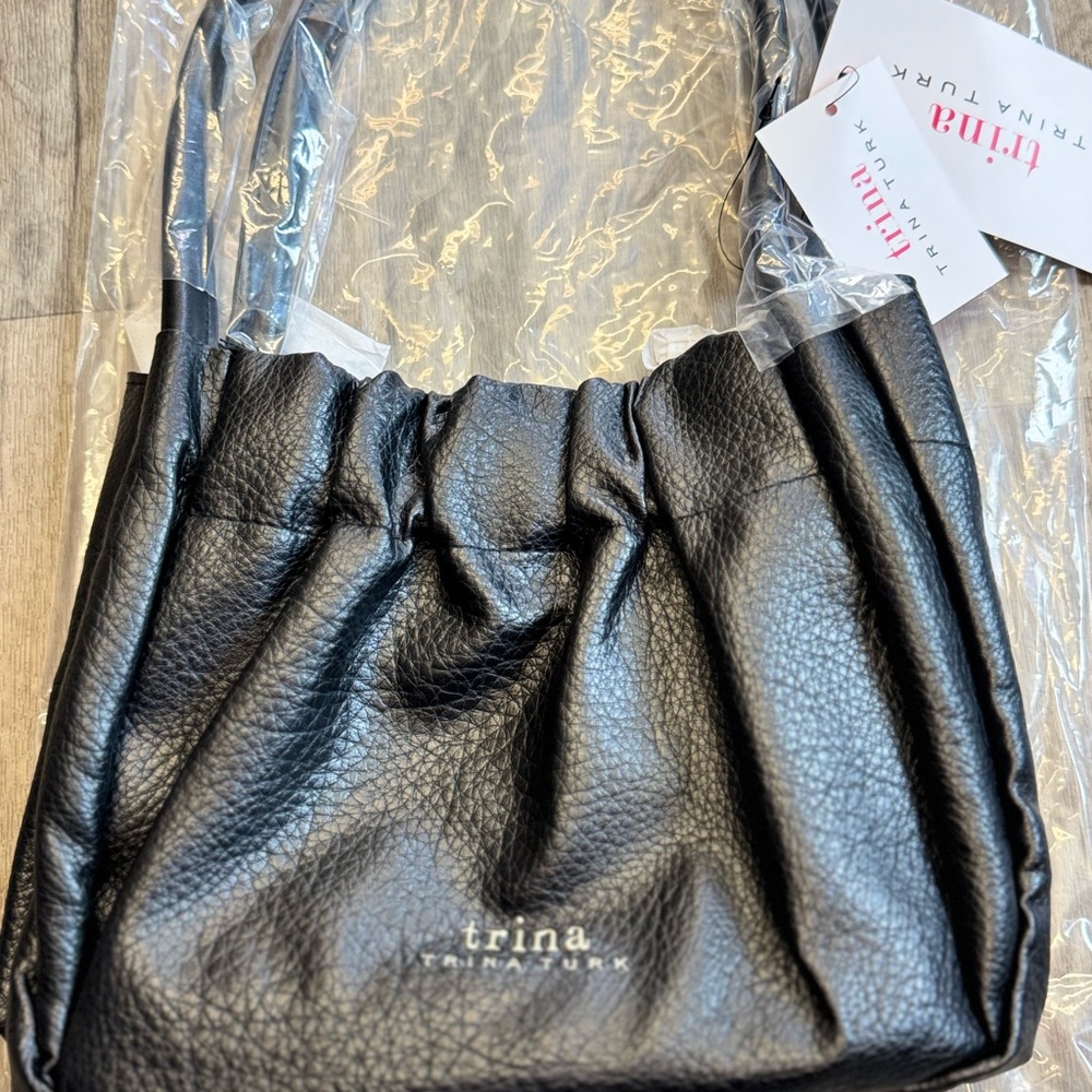 Trina Turk‎ Medium Gathered Tote Black Crossbody Handbag NWT $98 MSRP